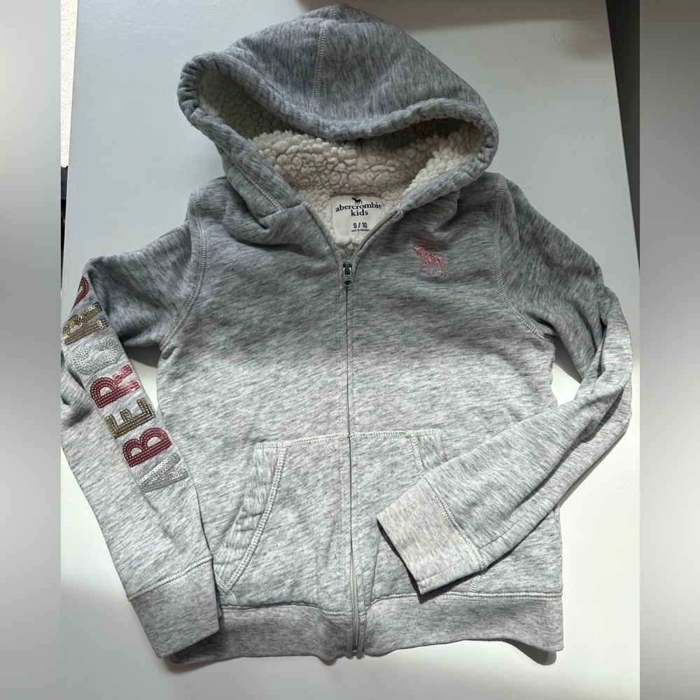 Girls’ Abercrombie Kids Grey Full Zip Hoodie Jacket - Size 9/10 sequin sleeve